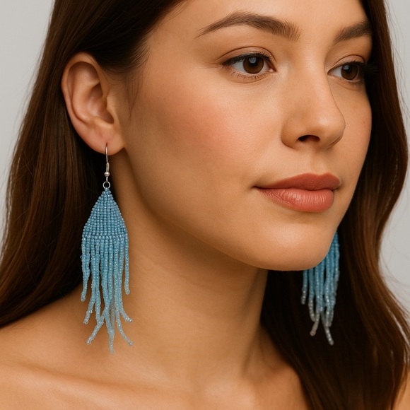 Chic Blue Ombre Beaded Earrings - Picture 1 of 3